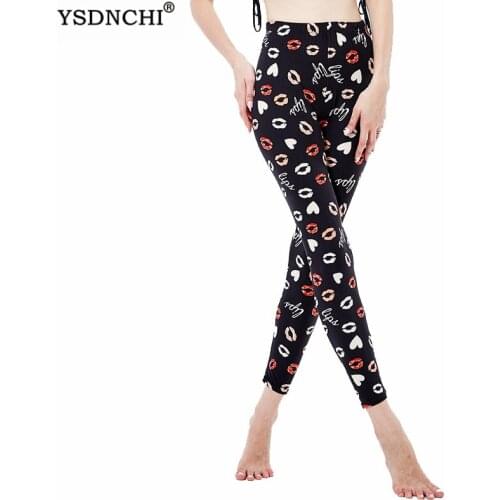YSDNCHI Women Leggigns Lip Print Fitness Legging Push Up Pants Workout Leggins Female Polyester Ankle Length Athletic Clothes