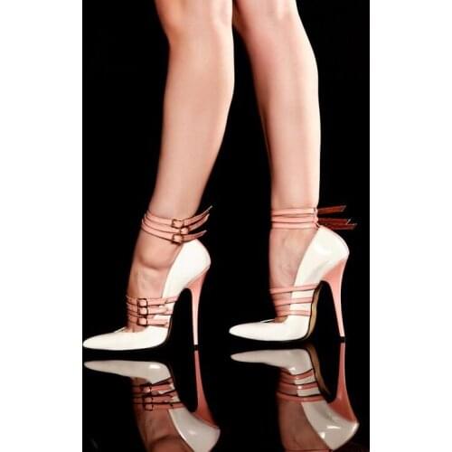 New Arrivals Pink Strap Buckle Pumps Women Shoes Pointed Toe Cut-out Stiletto High Heels Wedding Shoes Bride Plus Size 10