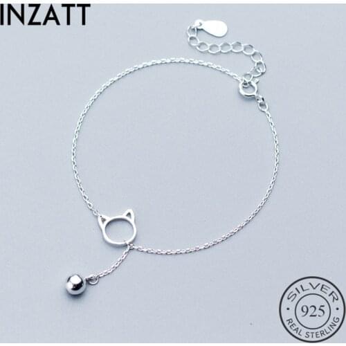 INZATT Minimalist Cute Hollow Cat Pendant Bracelet Real 925 Sterling Silver Accessories For Women Fine Jewelry Gift