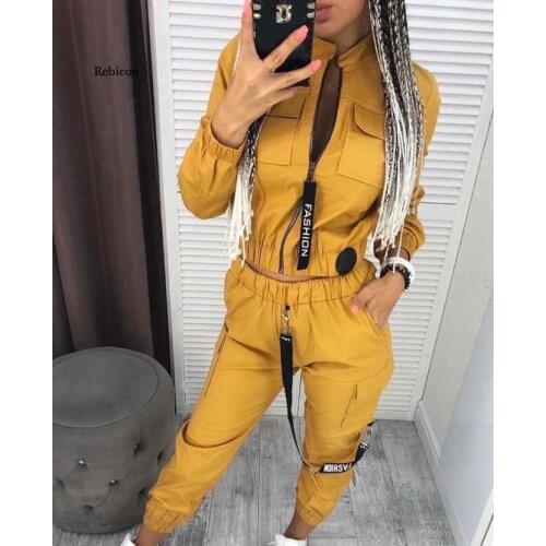 Women Autumn Spring Two Piece Set Sportswear Solid Running Casual Zipper Ruched Long Sleeve Coat +Pants Sets Ladies Fashion Suit