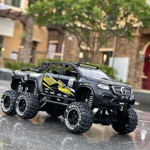 1:28 Benz X-Class Exy 6*6 Big Tyre Pickup Alloy Car Model Diecast Metal Toy Off-road Vehicle Model Simulation Childrens Toy Gift