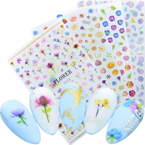 1 Pc Colorful Flower Leaf Plants Leaves Summer 3D Nail Sticker Small Fresh Designs Nail Art Stickers Manicure DIY Decorations