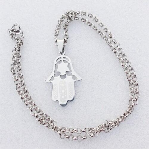 Hamsa Hand Palm Necklace Stainless Steel Pendant Jewelry For Men Boys 12pcs/lot Wholesale