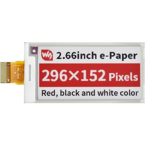 2.66inch E-Paper (B) E-Ink Raw Display, 296×152, Red / Black / White, SPI, Without PCB