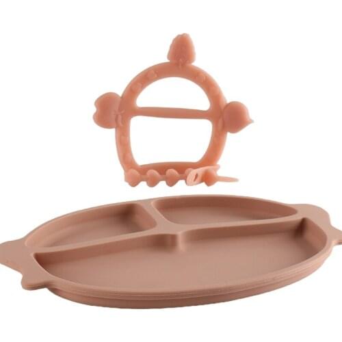 2Pcs Kids Tableware Set Portable Baby Silicone Plate Bowl Toddler Feeding Sucker Infant Dish Baby Hand Guard Molar Stick Teether