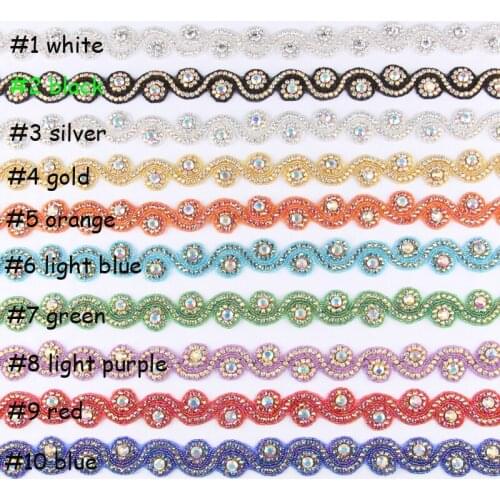 2Yard/lot) 10Style Artificial Clear Crystal Rhinestone Chain Applique Trim For Costume Hairband Shoes Beaded Rhinestone Button