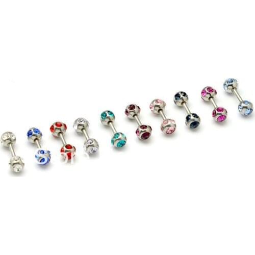 Free shipping Crystal Earring Body Piercing Tongue Bars Rings mix color sizes