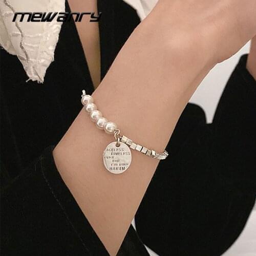 Mewanry 925 Sterling Silver Bracelet for Women Trend Elegant Vintage Simple Pearl Stitching Pendant Party Jewelry Birthday Gift