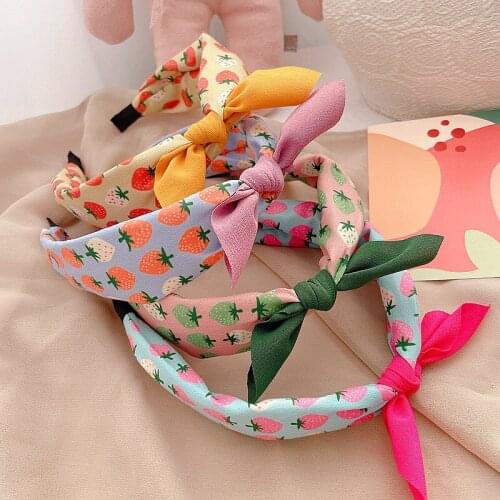 New headband Korean version of 2021 early spring fruit print color matching top knot bowknot childrens headband head buckle