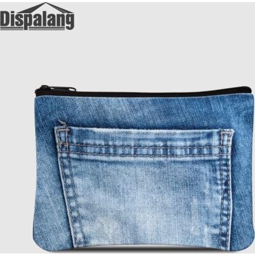 Dispalang Women Coin Purses Denim Printed Womens Small Outdoors Wallet Girls Clutch With Zipper Child Mini Money Bags Key Pouch