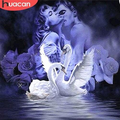 Huacan DIY Diamond Painting Animal Cross Stitch Handmade Diamond Embroidery Swan Couple Patterns Rhinestones Mosaic Wall Decor