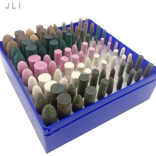 JLI 100pcs abrasive stone shank grinding set assorted 3mm polishing head ,sesame, rubber, leather, wool grinding rotary DIY tool