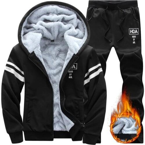 Two 2 Piece Set Winter Jacket Men Sweat Suits Fleece Thick Hooded Sweatshirts and Warm Pant SweatPants Tracksuits Sportswear
