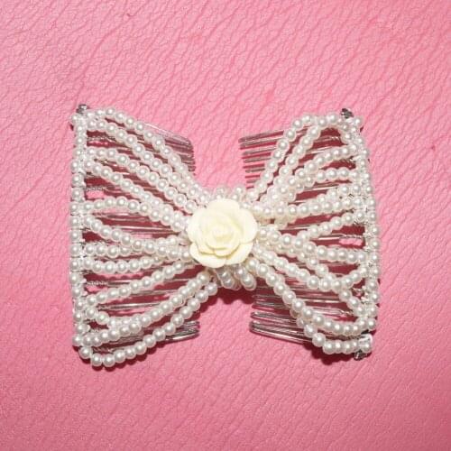 Flower style pure Pearl metal comb girls women lady wedding pary best gift magic comb 10 pcs /lot