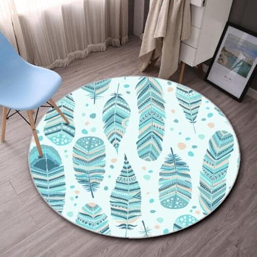 Nordic Style Fashion Geometric Print Leaf Flamingo Non-slip Round Rug Floor Mat Bedroom Living Room Home Decoration