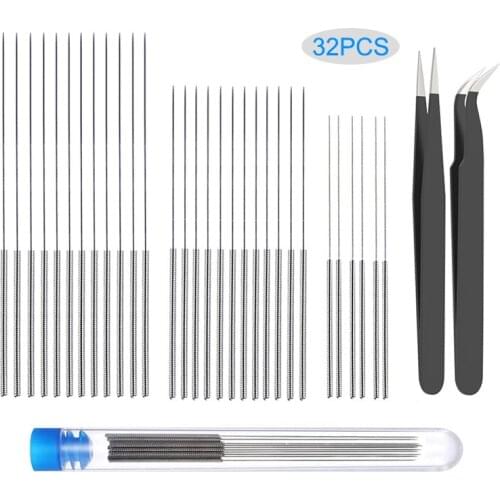 32 Pcs 3D Printer Nozzle Cleaning Kit 30 Pieces Nozzle Cleaner 0.15mm 0.2mm 0.25mm 0.35mm 0.4mm Cleaning Needles for 3D Printer