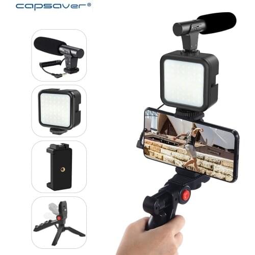 Capsaver Phone Photography Kits Video Vlog Shooting Portable Live Set with LED Light Microphone Tripod for Phones DSLR Camera
