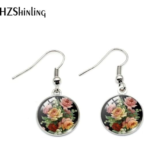 2021 New Beautiful Paintings of Flowers Fish Hook Earrings Floral Earrings Glass Dome Hand Craft Jewelry
