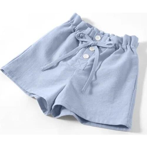 4-14 Years Girls Cotton Elastic Waist Shorts Kids Solid Button Bow Short Pants For Girls 2021 New Fashion Childrens Clothing 8