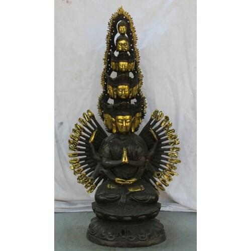 Song voge gem S2168 28" Tibet Buddhism Bronze Gild Seat 1000 Arms Avalokiteshvara of Goddess Statue