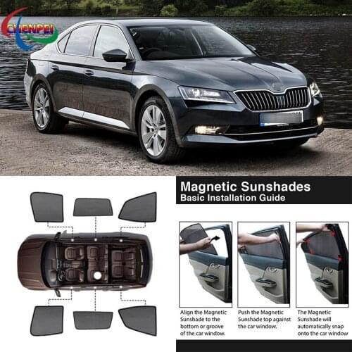 For Skoda Superb 2015 Car Full Side Windows Magnetic Sun Shade UV Protection Ray Blocking Mesh Visor Car Decoration Accessories