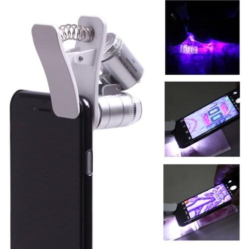 Portable 60X 2LED Mini Pocket Microscope Loupe Jeweler Magnifier With LED Lamp Handheld Magnifying Glass UV Currency Detector