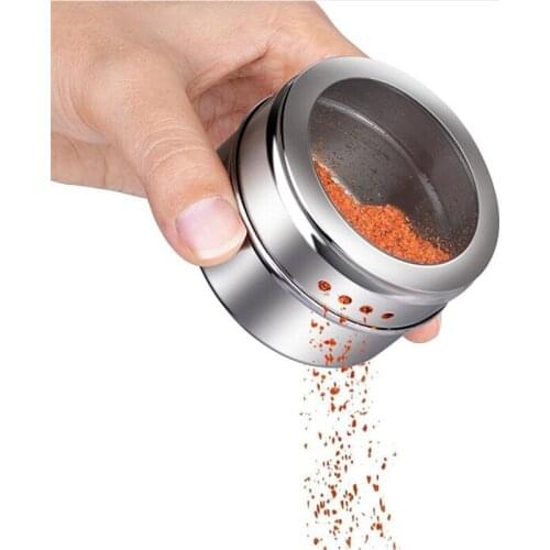 High Quality Portable Stainless Steel Magnetic Dustproof Spice Pot Herb Tin Visible Seasoning Jar Cruet