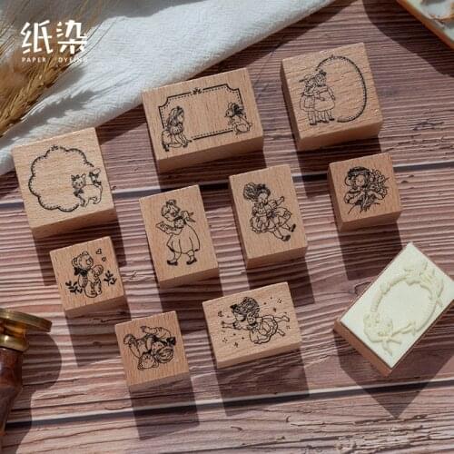 Retro Dream Moon Series Decoration Dialog Box Stamp Wooden Rubber Stamps for Scrapbooking Stationery DIY Craft Standard Stamp