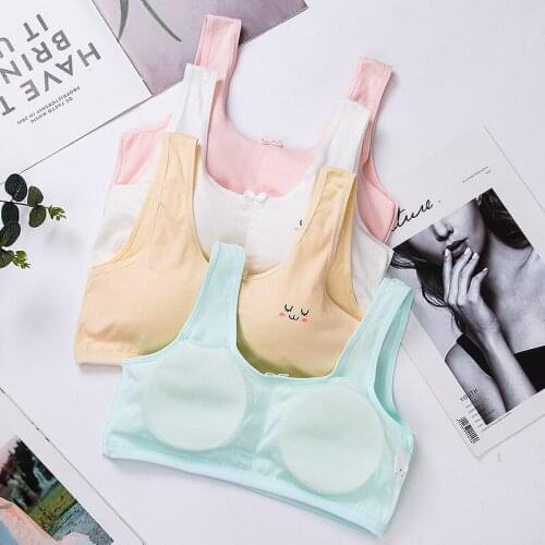 Student underwear wrapped chest tube top pure cotton developmental girl underwear with chest pad girls training bra10 to 18Y
