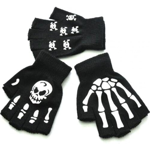 Halloween Night Running Luminous Gloves Outdoor Sports Bicycle Half Finger Skeleton Skull Unisex Mittens Winter Hand Warmer BEST