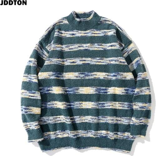 JDDTON New Autumn Mens Stripe Sweaters Harajuku Casual Retro Hip Hop Korean Loose Fashion Brand Women Pullover Streetwear JE554