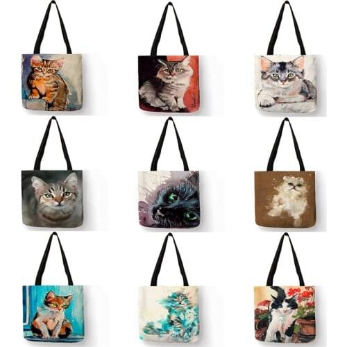 SY0107 Ladies Handbags Designer Tote Bag for Women 2021 Creative Cat Oil Painting Print Shopping Bags Large Capacity