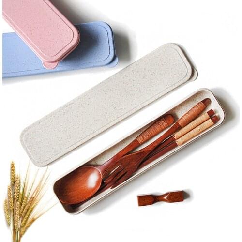 Japan Style Portable Tableware Set Wooden Three Sets of Adult Student Travel Tableware Boxes Creative