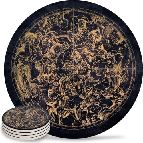 Vintage Constellations Astrological Signs Placemats for Table Kitchen Coffee Table Decor Accessories Ceramic Coasters