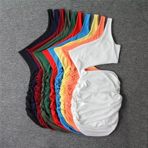 WJFZQM Elegant One Shoulder Mini Bodycon Summer Dress Women Hollow Out Ruched Backless White Black Party Club Women Sexy Dress