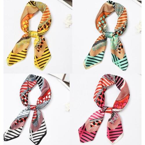 Yishine 20pcs Mix Colors Multifunction Stripes Dots Printed Womens Satin Small Square Wraps Scarves Shaw Polyester Silk Scarf
