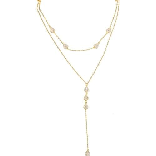 2021 Fashion 925 Sterling Silver Chain Double Layer Heart AAA Cubic Zirconia Tears Drop Charm Y Jewelry Women Sexy Long Necklace