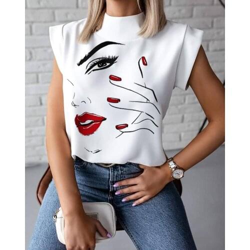 Womens Stylish T-Shirt Fashion Lips Fruit Pattern Printed Short Sleeve O-Neck Fitting Pullover Crop Tops for Summer Daily