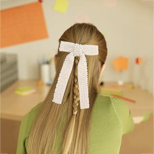 2021 Vintage Big Bow Full Pearls Women Hairpin Ribbon Hair Barrettes Hair Clips Korean Fashion Hair Accessories Headwear