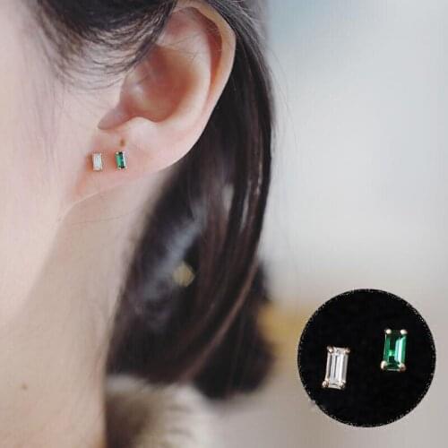 2020 Minimalist Stud Earrings For Women party Geometric Square Green Zircon Gold Color 925 Sterling Silver fashion Jewelry
