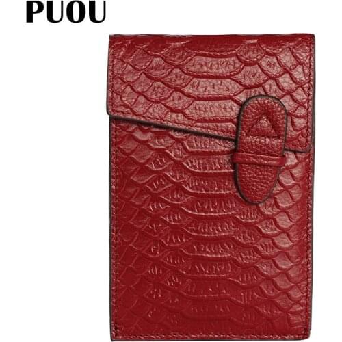 PUOU 2020 Genuine Leather Card Holder Women Wallet Crocodile Pattern Card Package Mini Purse Slim Multi-card-bit Pack Bag Men