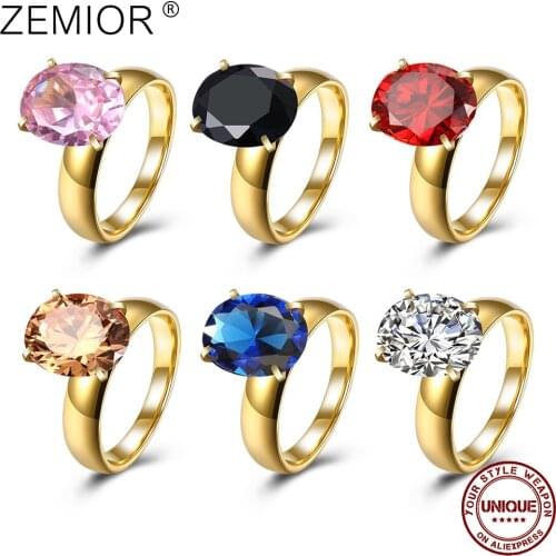 ZEMIOR Stainless Steel Rings For Women plating Gold Inlay 6 Colors Oval Zircon Optional Party Romantic Gift Fashion Jewelry