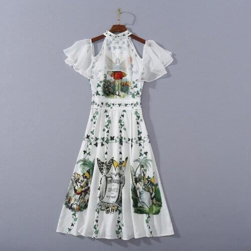 09 2021 Spring Free Shipping Knee Length Crew Neck Short Sleeve White Fashion Womens Clothes Dress SH