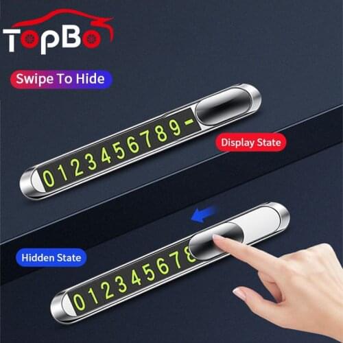 1Pc Hidden Car Temporary Parking Card Styling Metal Alloy Auto Texture Phone Plate Telephone Number Card Self-adhesive Sticker