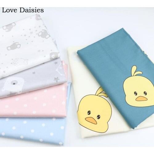100% Cotton 60S Smooth Delicate Cartoon GRAY WHITE BEIGE BLUE Duck Bear Dots Fabric for Bedding Sheet Handwork Apparel Decor
