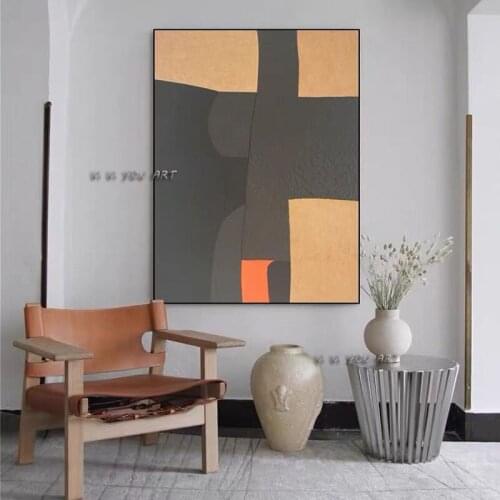 100% Handmade Abstract Oil Painting On Canvas Black Orange Minimalist Modern Wall Art Decorative For Living Room No Frame