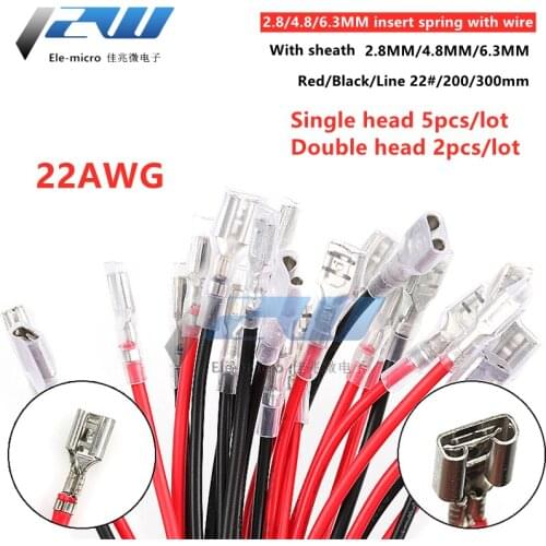 2/5pcs 2.8MM/4.8MM/6.3MM plug-in spring with wire terminal line with sheath single-head double-head cable harness