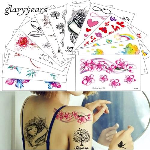 Glaryyears 3 Pieces/set Cartoon SC Temporary Tattoo Sticker Colored Drawing Flower Cute Children Body Tattoo for Women Men Decal