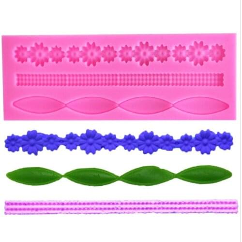 3D Lace Flower Bead Chain Silicone Fondant Lace Mould Cake Decorating Baking Molds Sugar Craft Paste Pastry Baking Tools