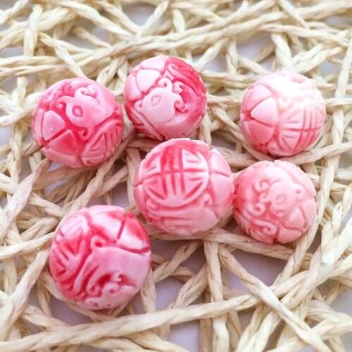 Synthesis Pink imitation coral carve drogon noble round 6mm 8mm 10mm 12mm 15mm 18mm 20mm fashion ball jewelry Pendant 5pcs B936
